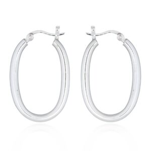 A pair of sterling silver oval plain hoop earrings