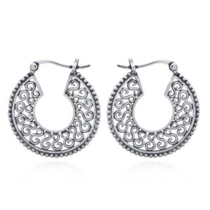 A pair of sensational antiqued hoop woman earrings 925 silver