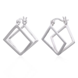 A pair of 925 silver open cube latched hoop earrings