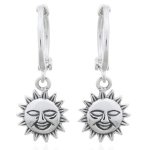 A pair of mr. sun smile face plain silver huggie earrings