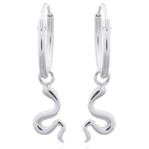 A pair of sterling silver tiny curly snake hoop earrings