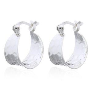 A pair of tapered hammered sterling silver hoop earrings