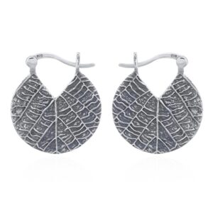 A pair of leaf imprint sterling silver hoops