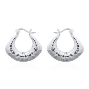 A pair of hammered u-shape sterling silver hoop earrings