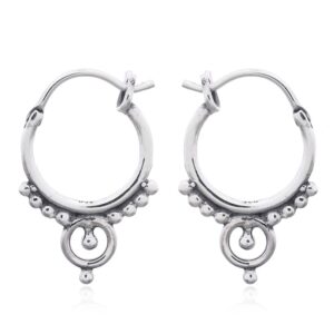 A pair of ethnic bohemian hoop 925 silver earrings