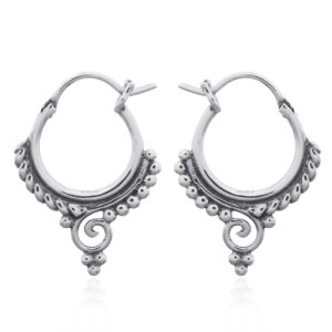 A pair of sterling silver ethnic oxidized tribal hoops