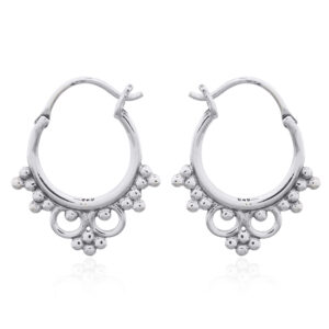 A pair of vintage bohemian hoop 925 silver earrings