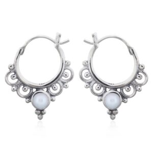 A pair of ornamented boho mother of pearl hoop earrings 925 silver