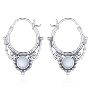 A pair of stylish boho mother of pearl sterling silver chic hoop earrings