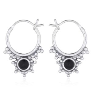 A pair of dainty black stone boho septum hoop earrings 925 silver