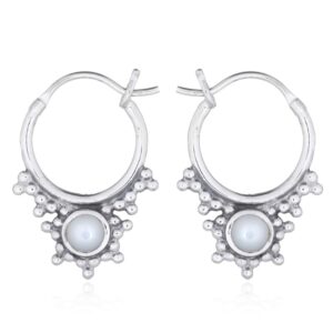 A pair of dainty mother of pearl boho hoop earrings 925 silver
