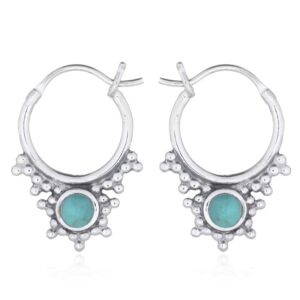 A pair of dainty green stone boho septum hoop earrings 925 silver