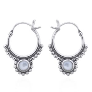 A pair of dotted boho mother of pearl 925 hoop silver earrings