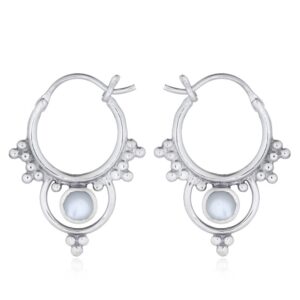A pair of stunning boho mother of pearl hoop 925 silver earrings