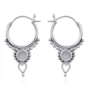 A pair of hanging antique mother of pearl 925 silver hoop earrings