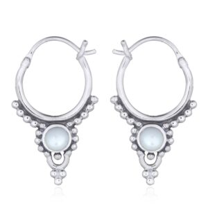 A pair of boho ethnic style hoop mother of pearl 925 silver earrings