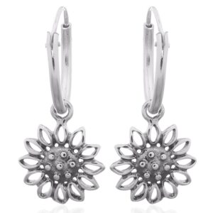 A pair of sunflower hoop earrings 925 sterling silver