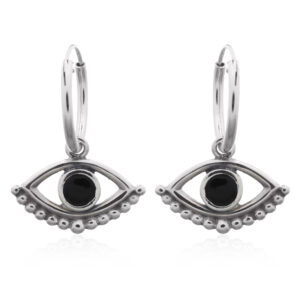 A pair of 925 silver evil eye black stone hoop earrings