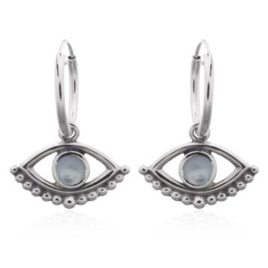A pair of 925 silver evil eye mother of pearl hoop earrings