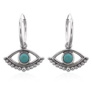 A pair of 925 silver evil eye green synthetic stone hoop earrings