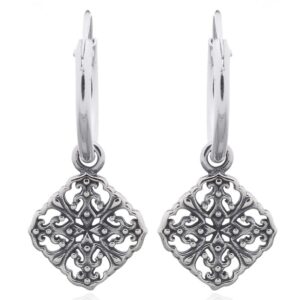 A pair of filigree semi-diamond shaped hoop earrings 925 silver
