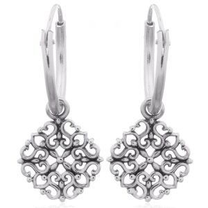 A pair of tiny flower vintage style hoop earrings 925 sterling silver