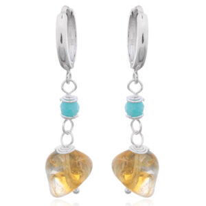 A pair of alluring dainty citrine with amazonite huggie earrings 925 silver