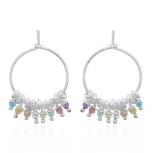 A pair of multi-colored natural stones hoop earrings 925 silver