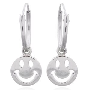 A pair of smiley emoji hoop 925 silver earrings
