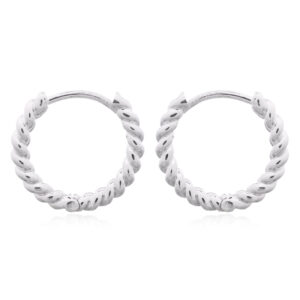 A pair of twisted circle plain 925 silver huggie earrings