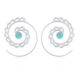 A pair of spiral synthetic stone silver drop earrings