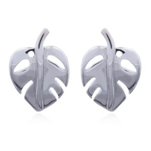 A pair of silver indian bean tree leaf stud earrings