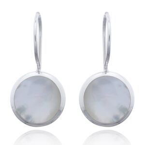 A pair of round 925 silver drop earrings mother of pearl cover