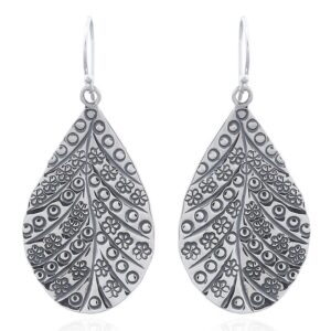 A pair of flower detailed leaf sterling silver dangle earrings
