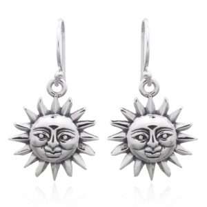 A pair of smiling sun sterling 925 silver dangle earrings