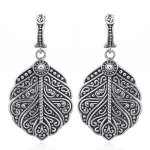 A pair of exquisite ornate textured leaf 925 silver stud earrings
