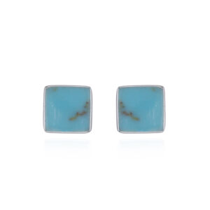 A pair of turquoise in square silver stud earrings