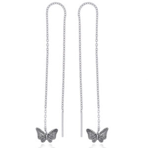 A pair of little butterflies sterling silver threader earrings
