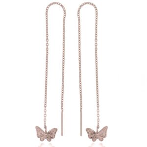 A pair of little butterflies rose gold plated sterling silver threader earrings
