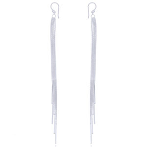 A pair of diamond stick chain plain silver earrings