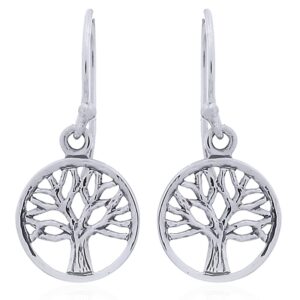 A pair of small tree of life dangle earrings casted sterling silver