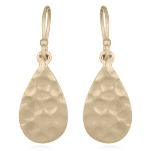 A pair of hammered sterling silver drop shaped gold plated dangle earrings