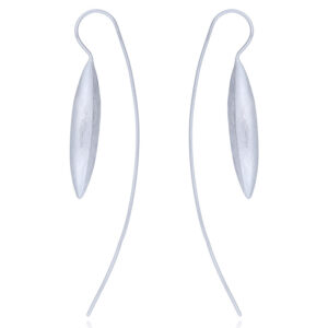 A pair of brushed marquise curve drop silver earrings