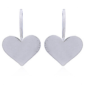 A pair of brushed polished flat sterling silver heart drop earrings