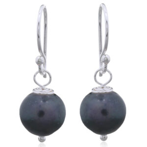 A pair of dark green freshwater pearls 925 sterling silver earrings