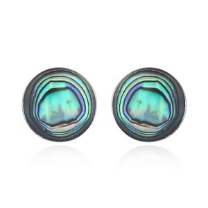A pair of 925 sterling silver round abalone shell stud earrings
