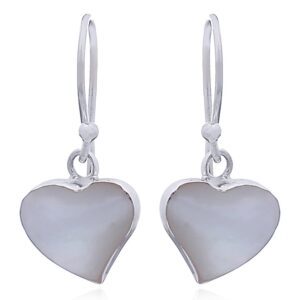 A pair of sterling silver mop slanted heart dangle earrings