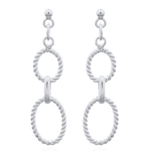 A pair of linked rope silver wire ovals stud earrings
