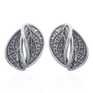 A pair of double leaf sterling silver stud earrings