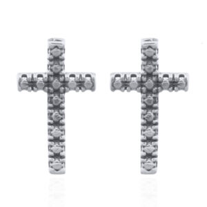 A pair of rustic hammered cross sterling silver stud earrings